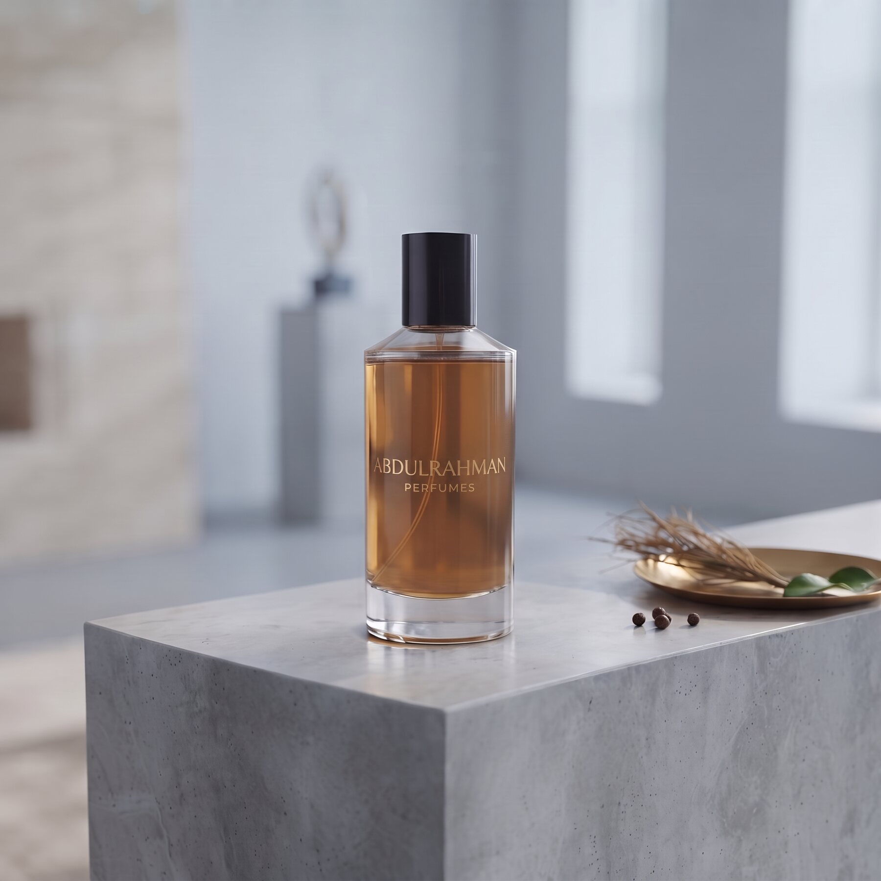 Abdulrahman Perfumes house bottle on a stone plinth